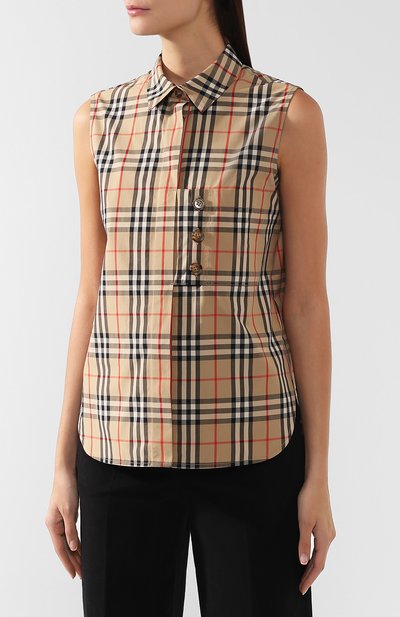 Хлопковый топ BURBERRY бежевого цвета по цене 39950 руб., арт. 8014301, фото 3 Хлопковый топ BURBERRY, арт. 8014301, фото 3