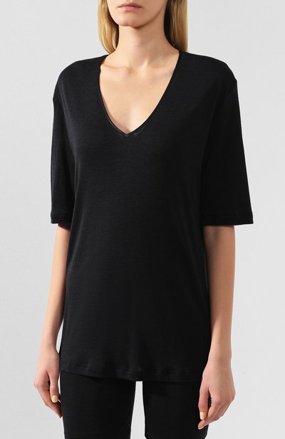 Футболка из смеси шерсти и шелка HANRO черного цвета по цене 11600 руб., арт. 071417, фото 3 Футболка из смеси шерсти и шелка HANRO, арт. 071417, фото 3