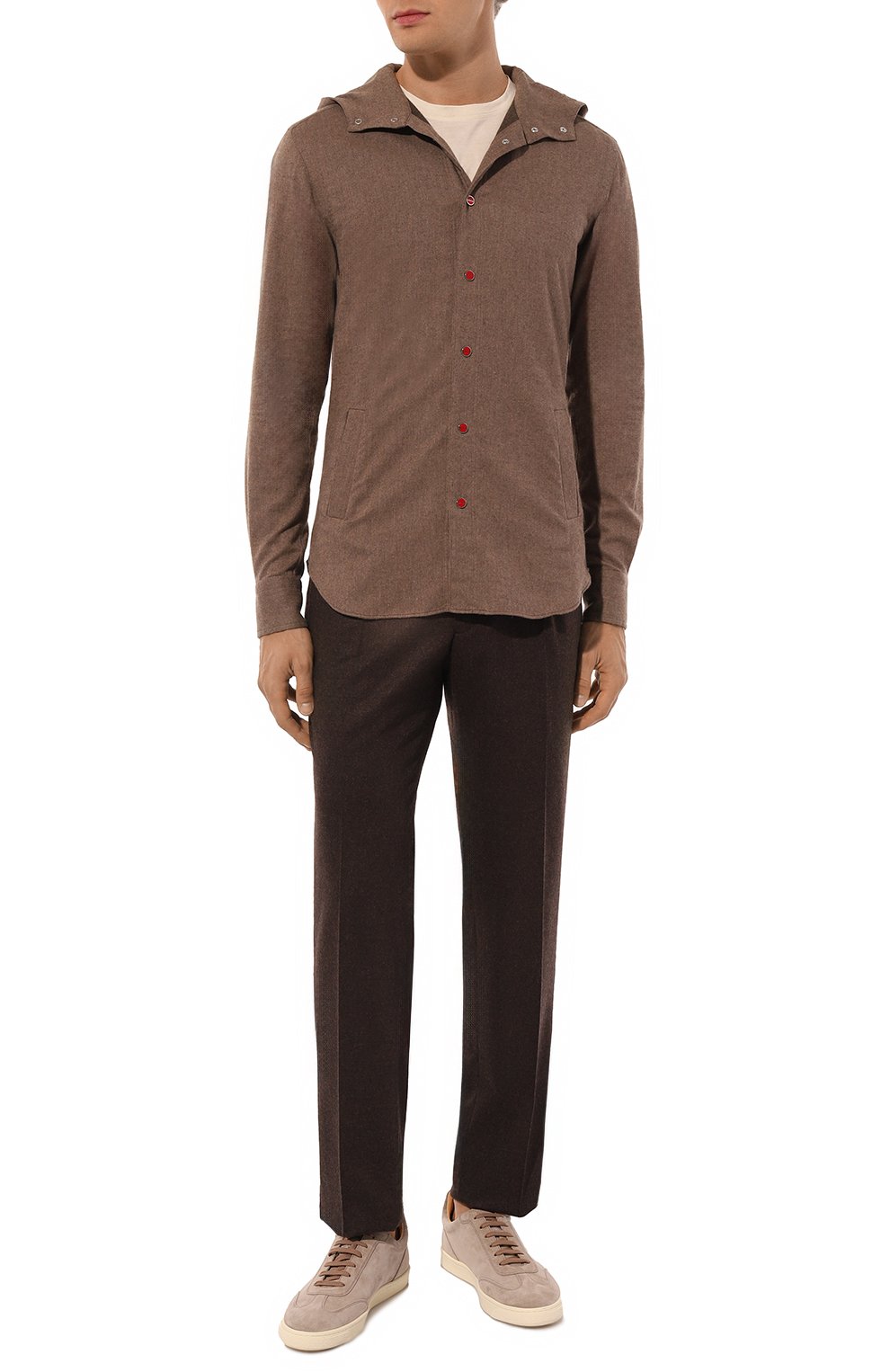 Хлопковая рубашка KITON коричневого цвета по цене 85700 руб., арт. UMCMARH0906109, фото 2 Хлопковая рубашка KITON, арт. UMCMARH0906109, фото 2