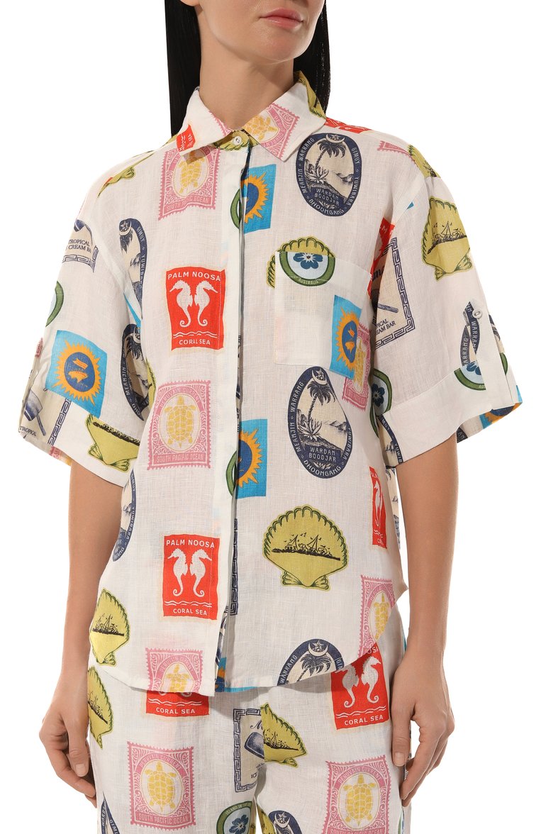 Женский льняная рубашка PALM NOOSA кремового цвет�а, арт. MIRAGE SHIRT | Фото 3 (Материал сплава: Проставлено; Длина (для топов): Стандартные; Драгоценные камни: Проставлено; Материал внешний: Лен; Стили: Кэжуэл; Кросс-КТ: Пляж)