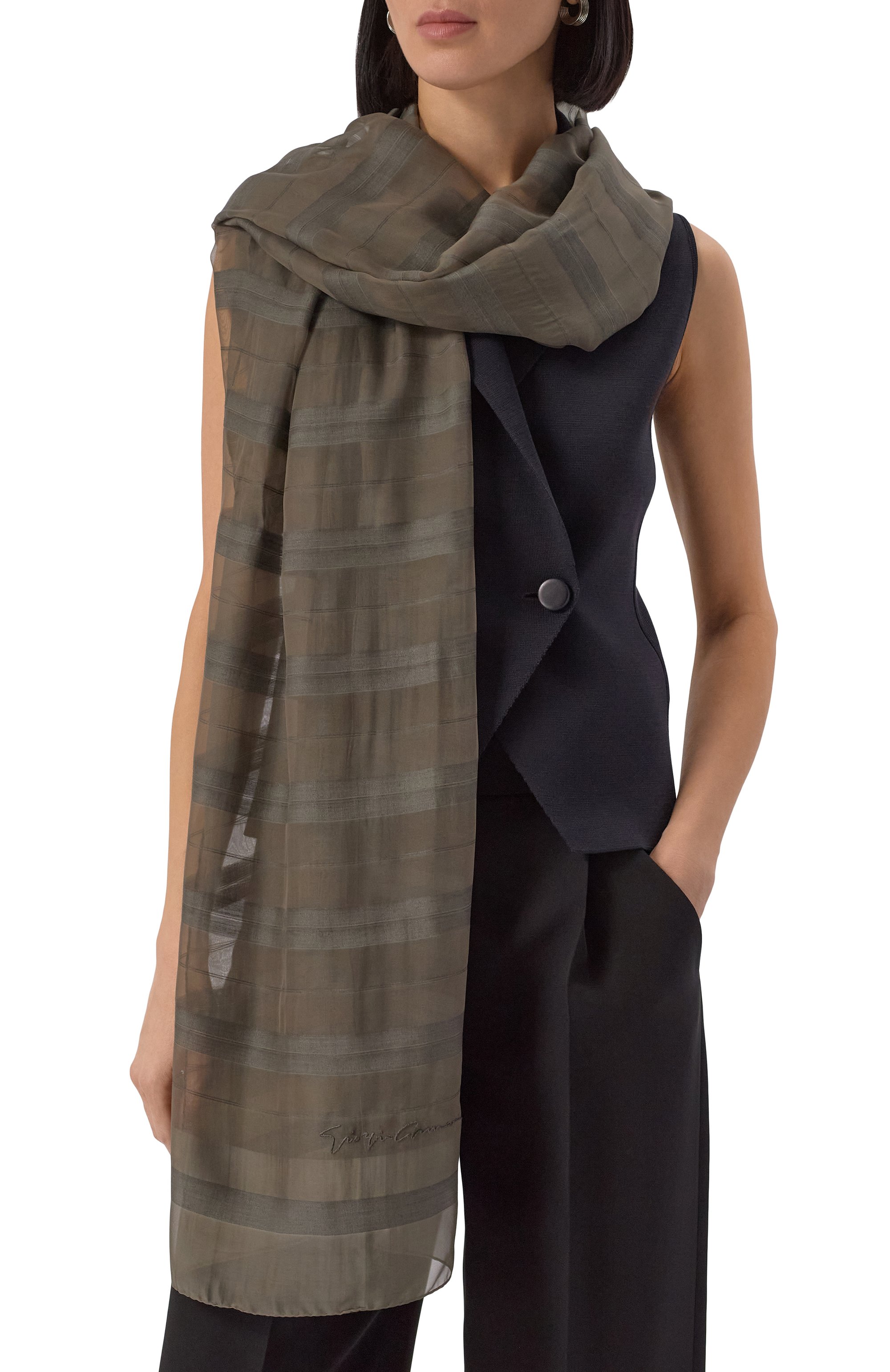 Шарф из шелка и шерсти GIORGIO ARMANI, арт. GW001013/AF15272, фото 2