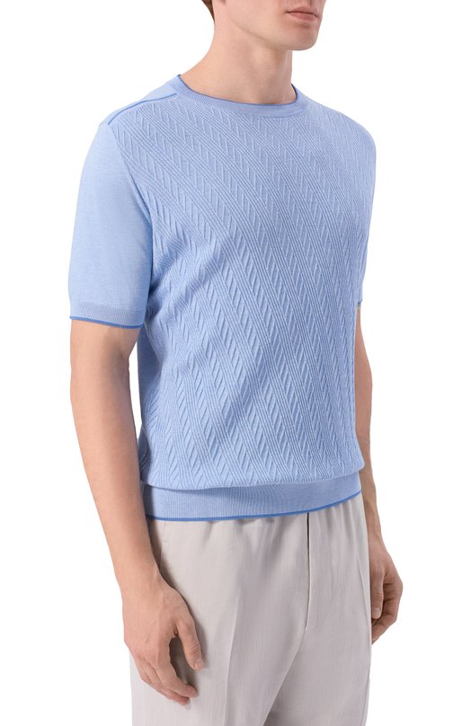 Джемпер из хлопка и шелка Andrea Campagna SU26ST200-00/FST262 Голубой  SU26ST200-00/FST262 Фото 3