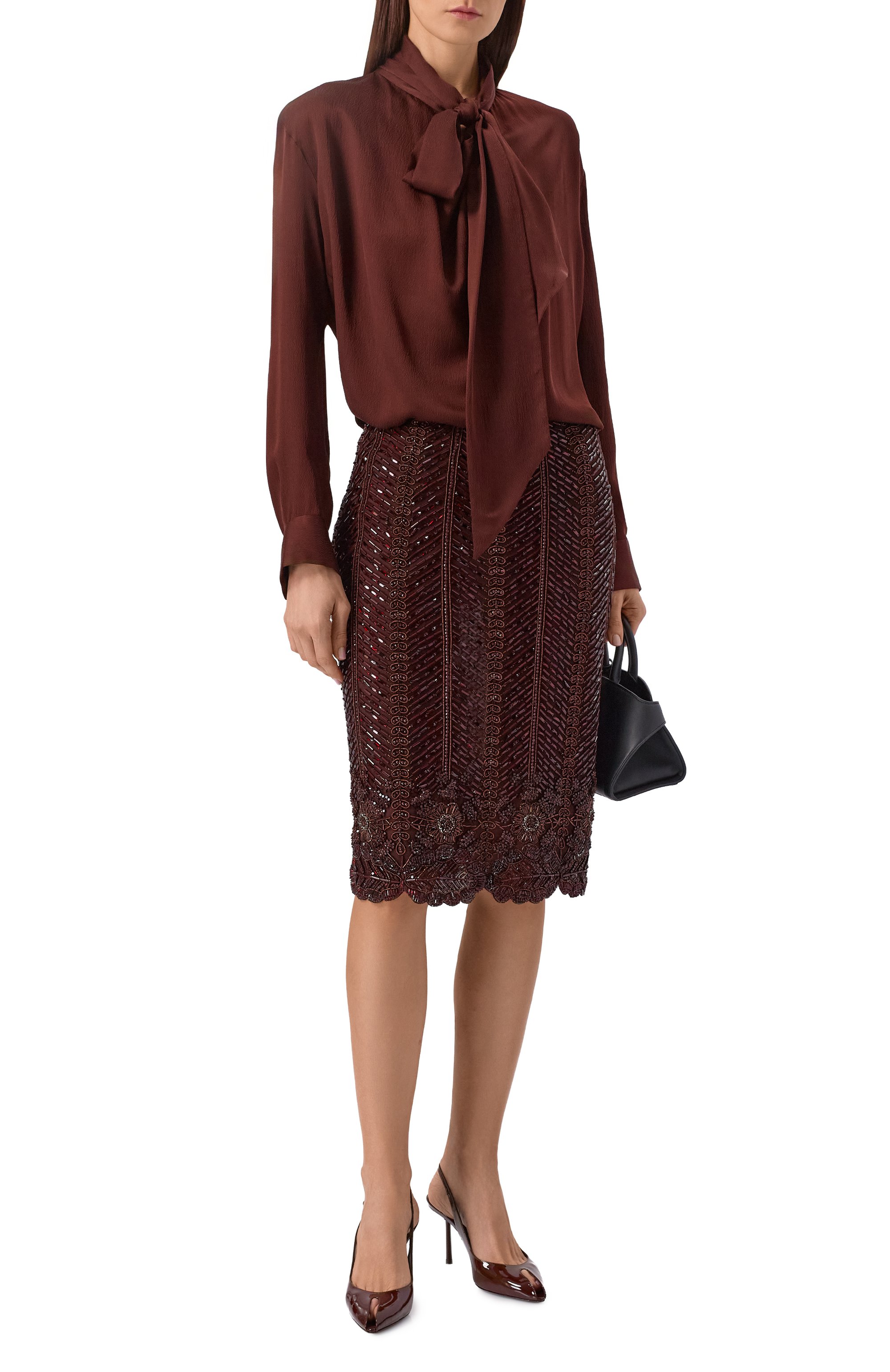 Юбка с отделкой бисером ELIE SAAB коричневого цвета по цене 836500 руб., арт. SK237NF25/BE043, фото 2 Юбка с отделкой бисером ELIE SAAB, арт. SK237NF25/BE043, фото 2