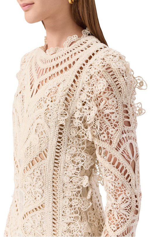Платье из хлопка и вискозы Zimmermann 3133DS251 Кремовый  3133DS251 Фото 5
