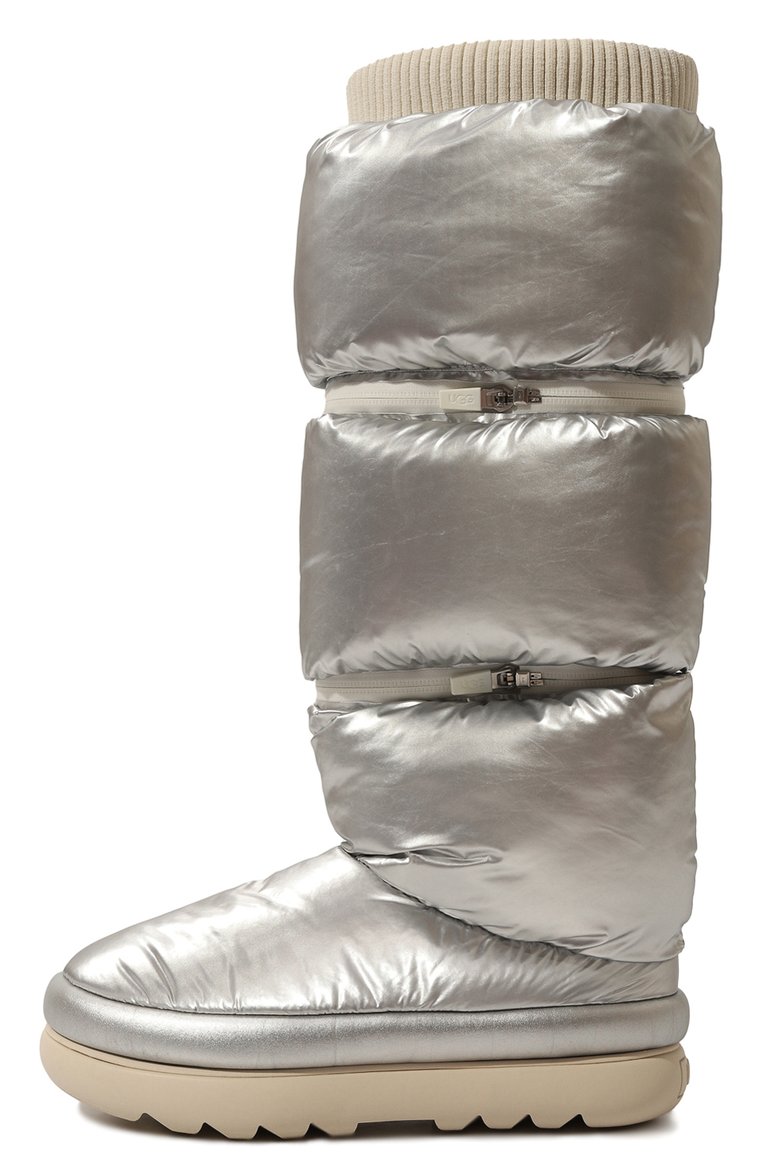Женские сапоги classic maxi UGG серебряного цвета, арт. UGSCLMXUTMS1135152W | Фото 4 (Материал внешний: Текстиль; Материал утеплителя: Натуральный мех, Шерсть, Текстиль; Подошва: Платформа; Высота голенища: Средние; Женское Кросс-КТ: Дутики; Каблук тип: Устойчивый)