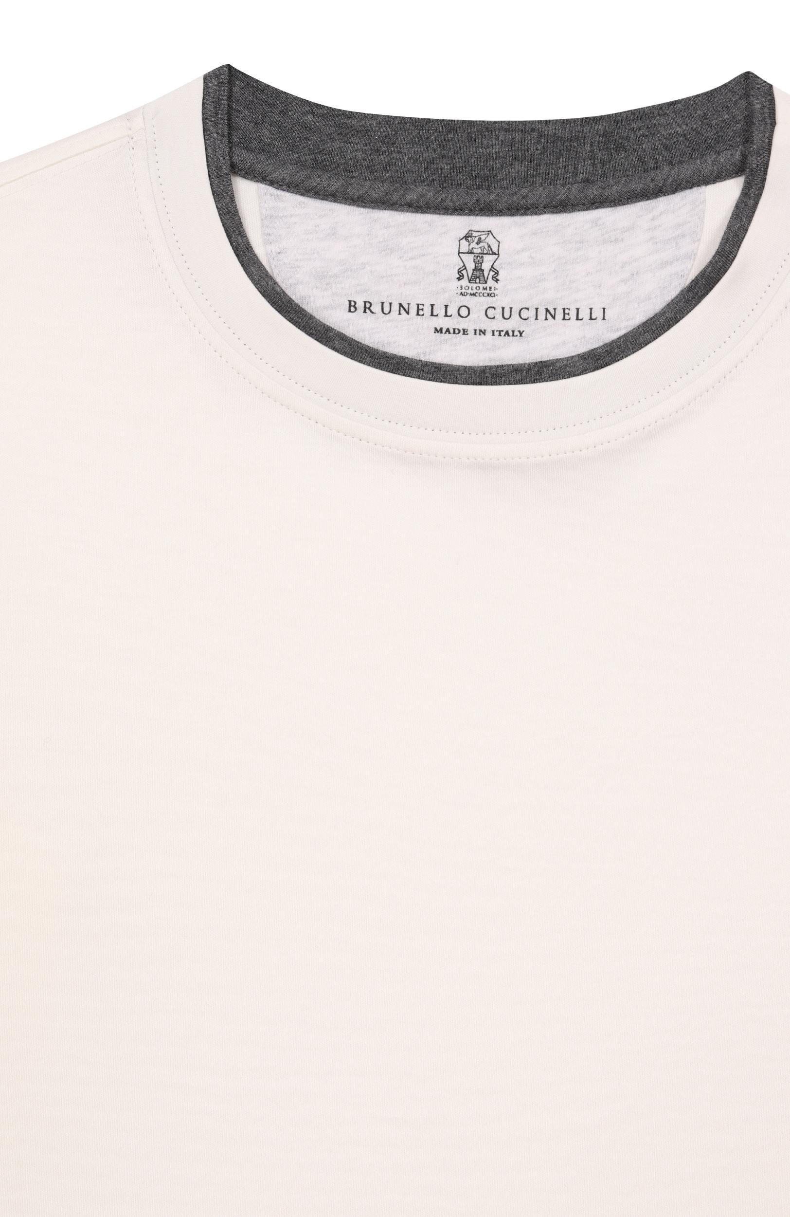 Хлопковая футболка BRUNELLO CUCINELLI молочного цвета по цене 27750 руб., арт. B0B13T157A, фото 3 Хлопковая футболка BRUNELLO CUCINELLI, арт. B0B13T157A, фото 3