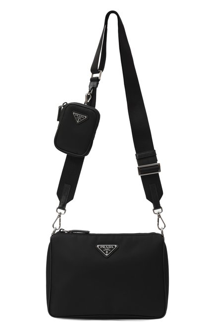 Мужская текстильная �сумка PRADA черного цвета, арт. 2VH113-2DMH-F0002-OOO | Фото 1 (Материал: Текстиль; Ремень/цепочка: На ремешке; Размер: small)