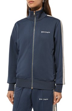 Женский толстовка PALM ANGELS синего цвета, арт. PWBD019F24FAB001 | Фото 3 (Драгоценные камни: Проставлено; Материал внешний: Синтетический материал; Материал сплава: Проставлено; Длина (для топов): Стандартные; Рукава: Длинные; Женское Кросс-КТ: Кардиган-одежда; Стили: Кэжуэл)