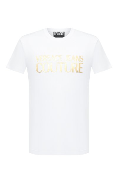 Хлопковая футболка VERSACE JEANS COUTURE, арт. 72GAHT01-72UP600 S L0G0 THICK F0IL WHITE+G0LD/CJ00, фото 1