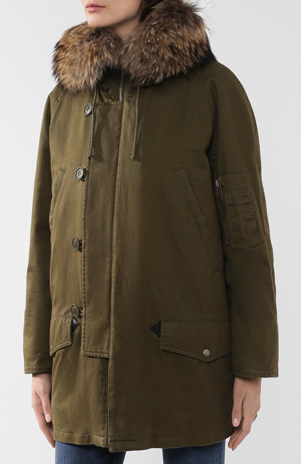 Парка на меховой подкладке SAINT LAURENT хаки цвета по цене 599500 руб., арт. 573660/Y969V, фото 3 Парка на меховой подкладке SAINT LAURENT, арт. 573660/Y969V, фото 3