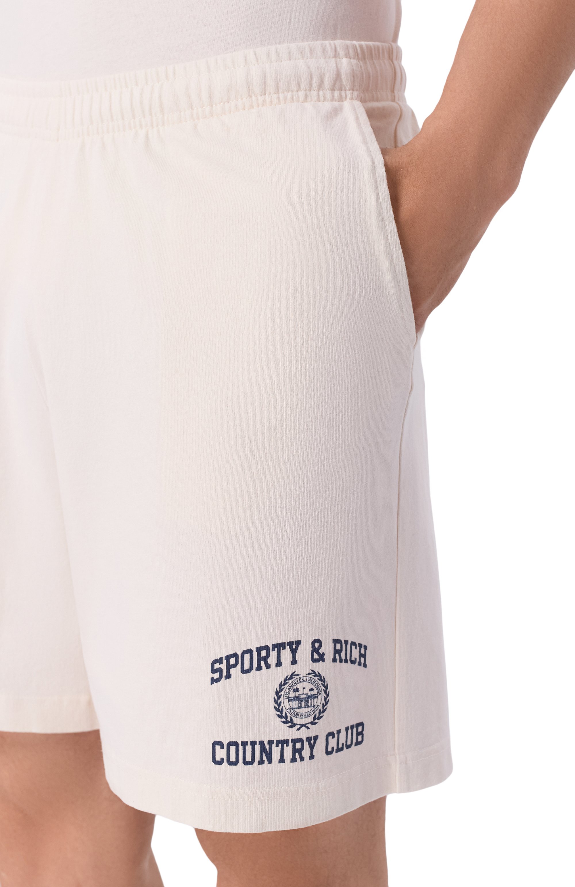 Хлопковые шорты SPORTY AND RICH кремового цвета по цене 17900 руб., арт. SH03976218WH37, фото 5 Хлопковые шорты SPORTY AND RICH, арт. SH03976218WH37, фото 5