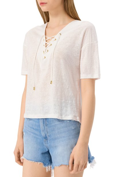 Льняная футболка MAX AND MOI белого цвета по цене 19950 руб., арт. E25TAYANNA, фото 3 Льняная футболка MAX AND MOI, арт. E25TAYANNA, фото 3