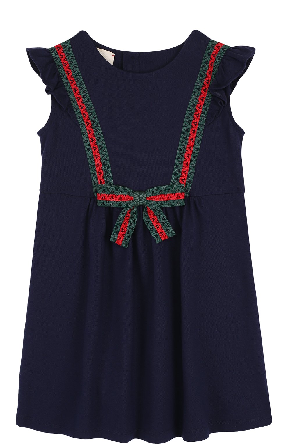 Хлопковое платье с бантом и контрастной отделкой GUCCI синего цвета по цене 30950 руб., арт. 503462/X9N98, фото 1 Хлопковое платье с бантом и контрастной отделкой GUCCI, арт. 503462/X9N98, фото 1
