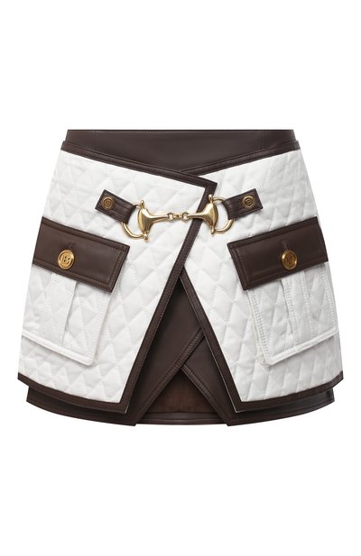 Женская юбка из кожи и хлопка BALMAIN, арт. UF04079/C259