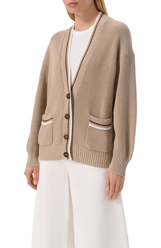 Хлопковый кардиган Brunello Cucinelli M19756306 Бежевый  M19756306 Фото 3