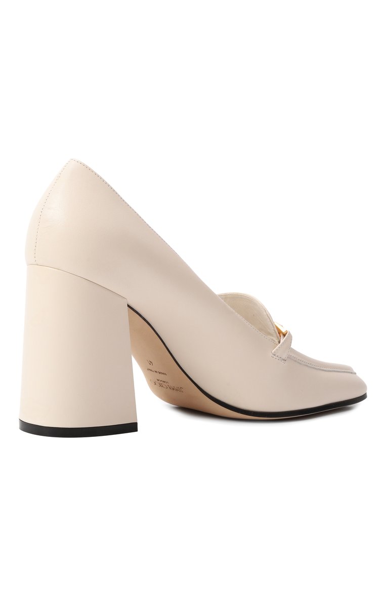 Женские кожаные туфли diamond tilda 85 JIMMY CHOO кремового цвета, арт. DIAM0ND TILDA 85/CLF | Фото 5 (Каблук тип: Устойчивый; Драгоценные камни: Проставлено; Материал внутренний: Натуральная кожа; Материал сплава: Проставлено; Каблук высота: Высокий; Материал внешний: Натуральная кожа; Подошва: Плоская)