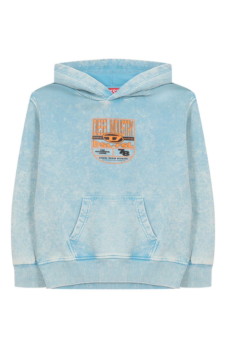 Детский хлопковое худи DIESEL голубого цвета, арт. J02246/KYAYK | Фото 1 (Материал внешний: Хлопок; Рукава: Длинные; Мальчики Кросс-КТ: Худи-одежда; Автоматизация ТО: Проставлено; Автоматизация состава: Проставлено; Ростовка одежда: 4 года | 104 см, 6 лет | 116 см, 8 лет | 128 см, 10 - 11 лет | 140 - 146см, 13 - 15 лет | 158 см, 16 лет | 164 см)