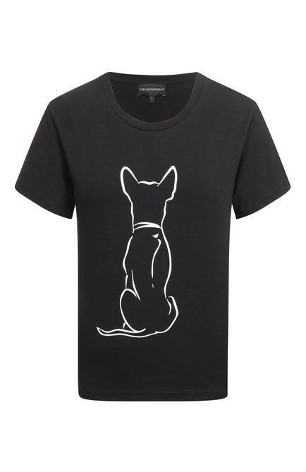 Женская хлопковая футболка EMPORIO ARMANI черного цвета, арт. EW000895/AF12571 | Фото 1 (Рукава: Короткие; Длина (для топов): Стандартные; Материал внешний: Хлопок; Материал сплава: Проставлено; Драгоценные камни: Проставлено)