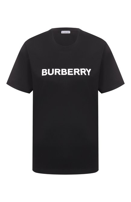 Женская хлопковая футболка BURBERRY черного цвета, арт. 8080324 | Фото 1 (Материал внешний: Хлопок; Принт: С принтом; Стили: Кэжуэл; Рукава: Короткие; Длина (для топов): Стандартные; Драгоценные камни: Проставлено; Материал сплава: Проставлено)