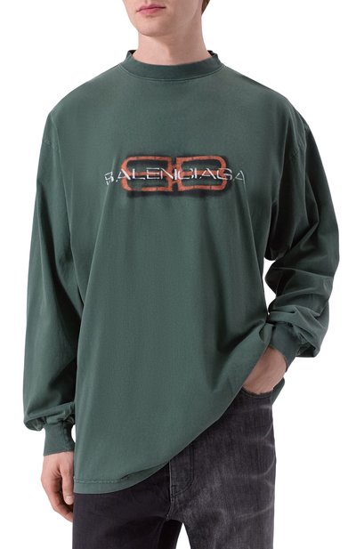 Хлопковый лонгслив BALENCIAGA зеленого цвета по цене 118000 руб., арт. 850404/TTVD6, фото 3 Хлопковый лонгслив BALENCIAGA, арт. 850404/TTVD6, фото 3