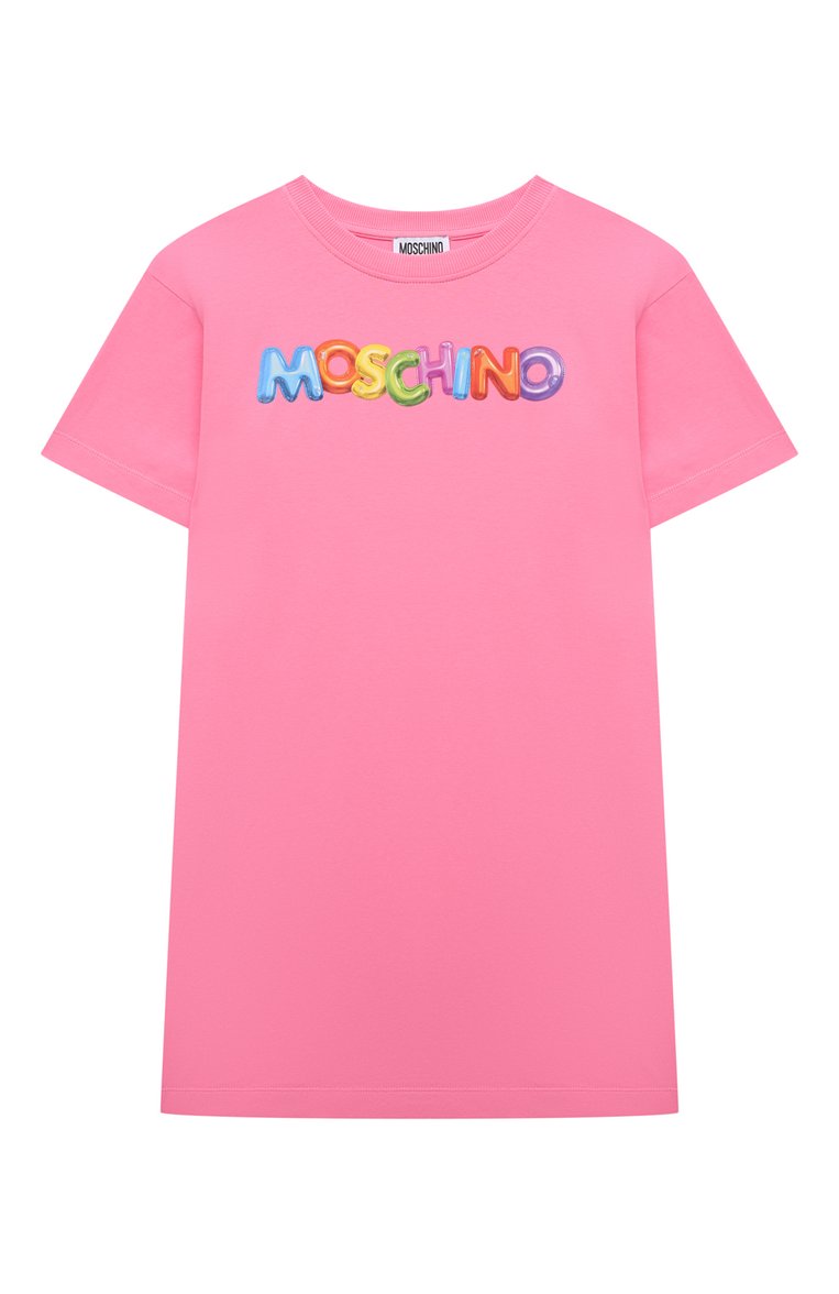 Детское хлопковое платье MOSCHINO розового цвета, арт. HAV0BQ/LBA00/4-8 | Фото 1 (Рукава: Короткие; Материал внешний: Хлопок; Девочки Кросс-КТ: Платье-одежда; Случай: Повседневный; Драгоценные камни: Проставлено; Материал сплава: Проставлено; Региональные ограничения белый список (Axapta Mercury): Не проставлено)