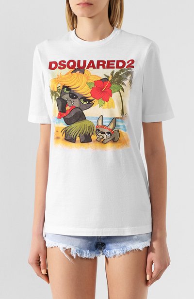 Хлопковая футболка DSQUARED2 белого цвета по цене 24750 руб., арт. S75GD0097/S22427, фото 3 Хлопковая футболка DSQUARED2, арт. S75GD0097/S22427, фото 3