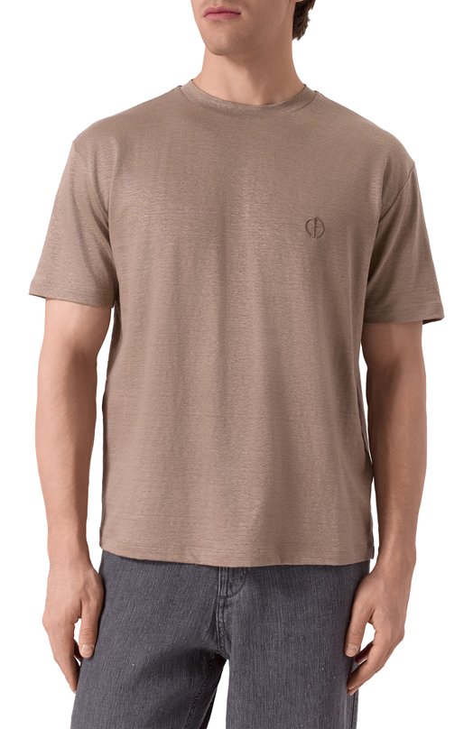 Льняная футболка Giorgio Armani GM001099/TE13875 Коричневый  GM001099/TE13875 Фото 3