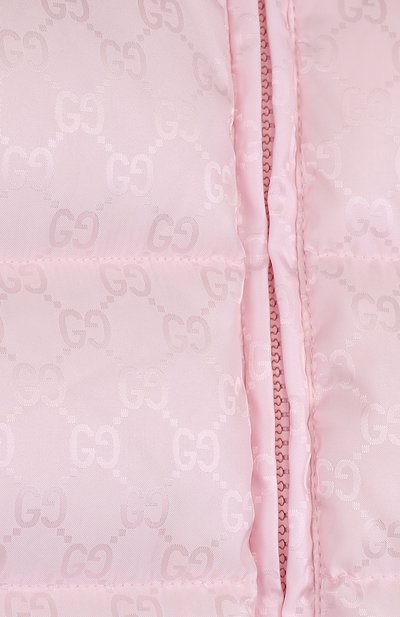 Пуховый комплект из комбинезона с капюшоном и варежек с пинетками GUCCI розового цвета по цене 114000 руб., арт. 483880/XBC51, фото 3 Пуховый комплект из комбинезона с капюшоном и варежек с пинетками GUCCI, арт. 483880/XBC51, фото 3
