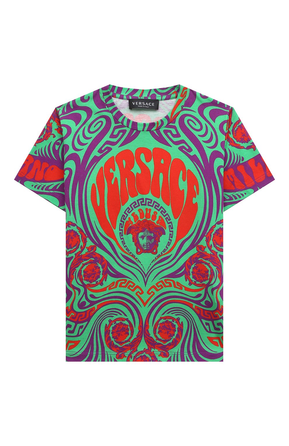 Хлопковая футболка VERSACE разноцветного цвета по цене 30950 руб., арт. 1000239/1A02687/8A-14A, фото 1 Хлопковая футболка VERSACE, арт. 1000239/1A02687/8A-14A, фото 1