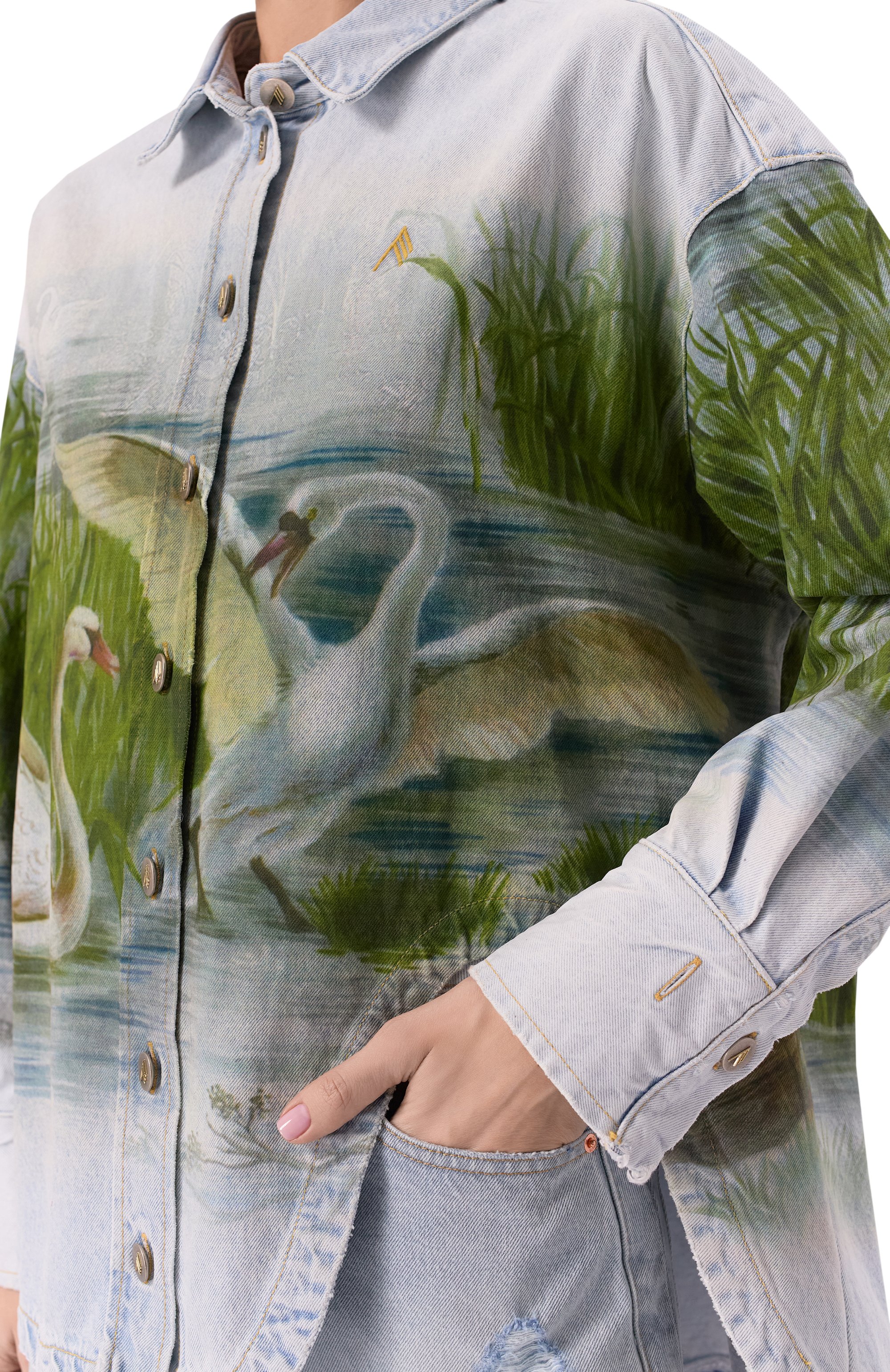 Джинсовая рубашка THE ATTICO голубого цвета по цене 163000 руб., арт. 250WCB00068/DDD085PR, фото 5 Джинсовая рубашка THE ATTICO, арт. 250WCB00068/DDD085PR, фото 5