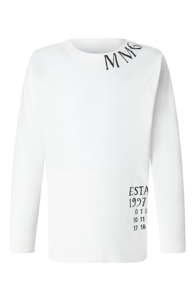Хлопковый лонгслив MM6 белого цвета по цене 29950 руб., арт. SH0GC0047/S24312, фото 1 Хлопковый лонгслив MM6, арт. SH0GC0047/S24312, фото 1