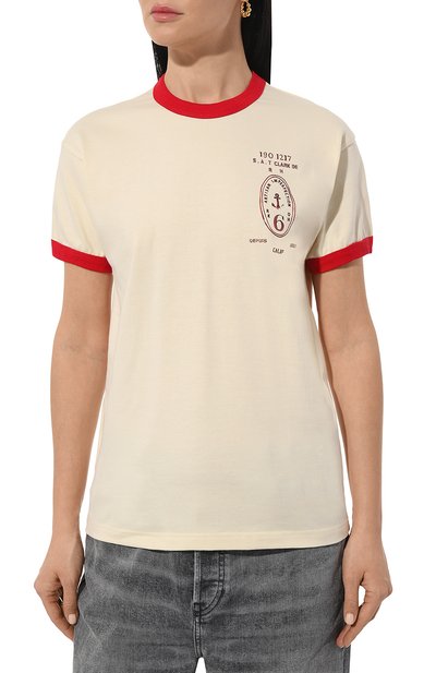 Хлопковая футболка ROKH молочного цвета по цене 19800 руб., арт. R24SF012/CT, фото 3 Хлопковая футболка ROKH, арт. R24SF012/CT, фото 3