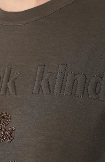 Хлопковая футболка BRUNELLO CUCINELLI хаки цвета по цене 66700 руб., арт. M0T18BG400, фото 5 Хлопковая футболка BRUNELLO CUCINELLI, арт. M0T18BG400, фото 5