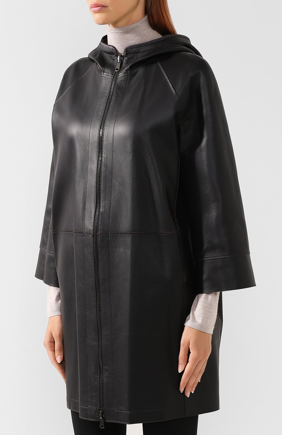 Кожаное пальто BRUNELLO CUCINELLI коричневого цвета по цене 793000 руб., арт. MP0SR9350P, фото 6 Кожаное пальто BRUNELLO CUCINELLI, арт. MP0SR9350P, фото 6
