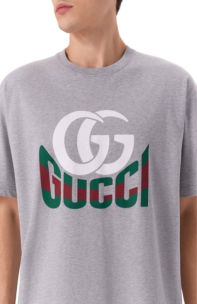 Хлопковая футболка GUCCI серого цвета по цене 77250 руб., арт. 796395/XJGQ7, фото 5 Хлопковая футболка GUCCI, арт. 796395/XJGQ7, фото 5