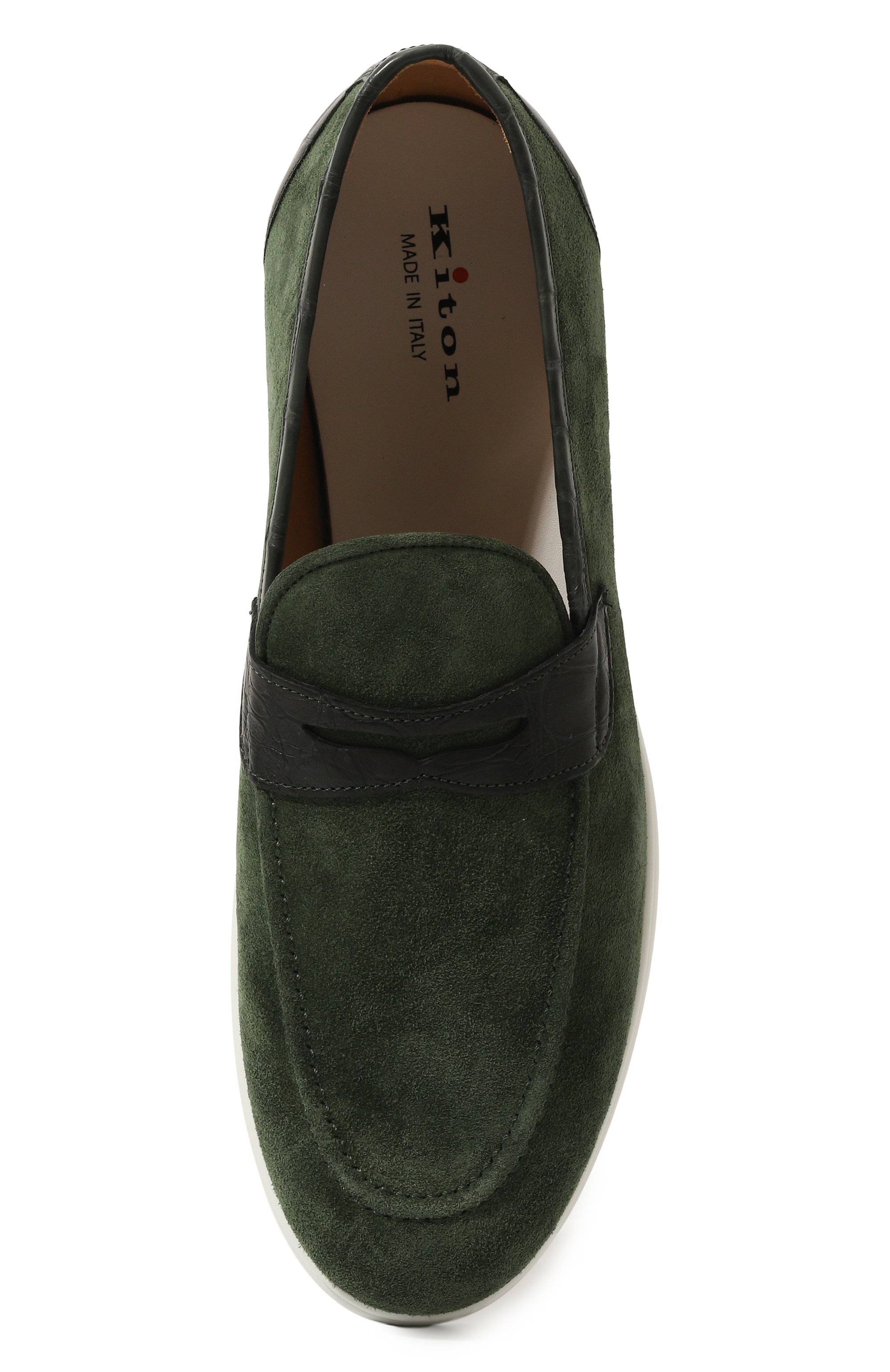 Замшевые пенни-лоферы с отделкой из кожи аллигатора KITON, арт. USSA075N00978, фото 6