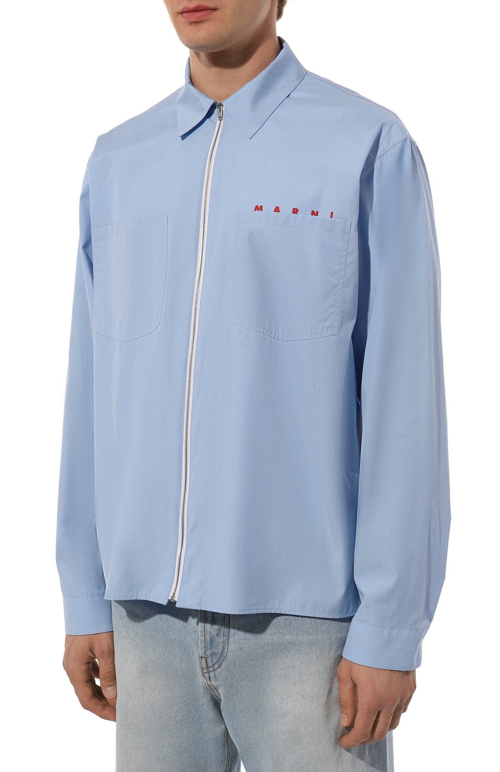 Хлопковая куртка-рубашка MARNI голубого цвета по цене 73600 руб., арт. CUMU0297P0/USCT88, фото 3 Хлопковая куртка-рубашка MARNI, арт. CUMU0297P0/USCT88, фото 3