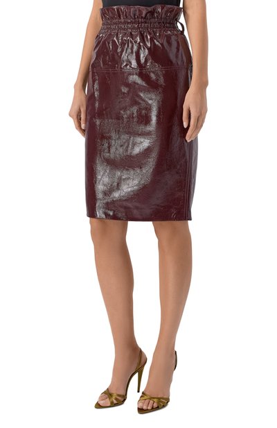 Кожаная юбка SAINT LAURENT бордового цвета по цене 672500 руб., арт. 858559/YCUB2, фото 3 Кожаная юбка SAINT LAURENT, арт. 858559/YCUB2, фото 3