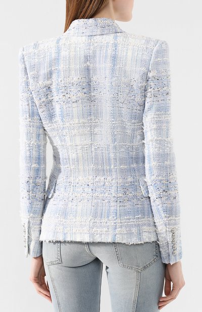 Двубортный жакет BALMAIN голубого цвета по цене 358000 руб., арт. SF27170/W051, фото 4 Двубортный жакет BALMAIN, арт. SF27170/W051, фото 4