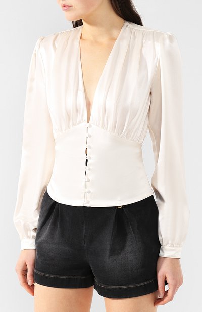Шелковая блузка SAINT LAURENT белого цвета по цене 156500 руб., арт. 568635/Y001W, фото 3 Шелковая блузка SAINT LAURENT, арт. 568635/Y001W, фото 3