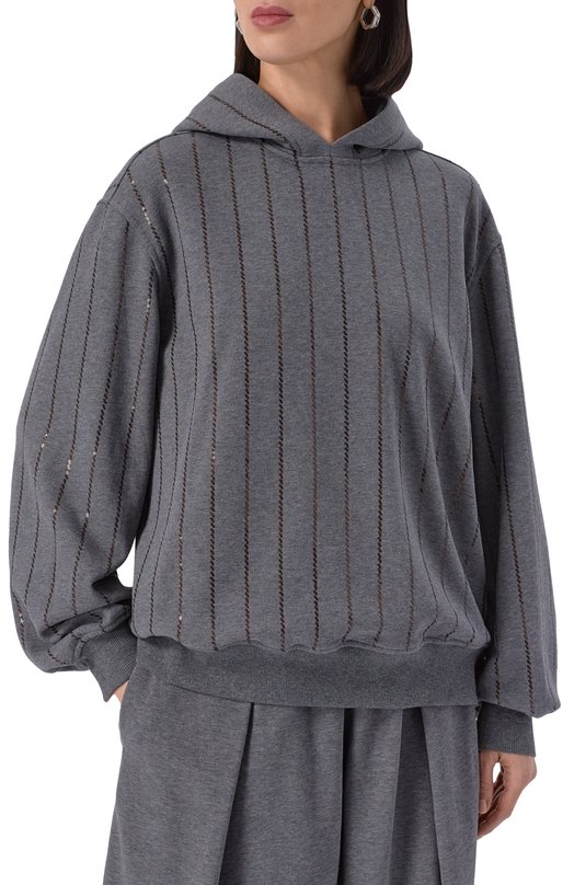 Хлопковое худи Brunello Cucinelli MP05NS0809 Серый  MP05NS0809 Фото 3
