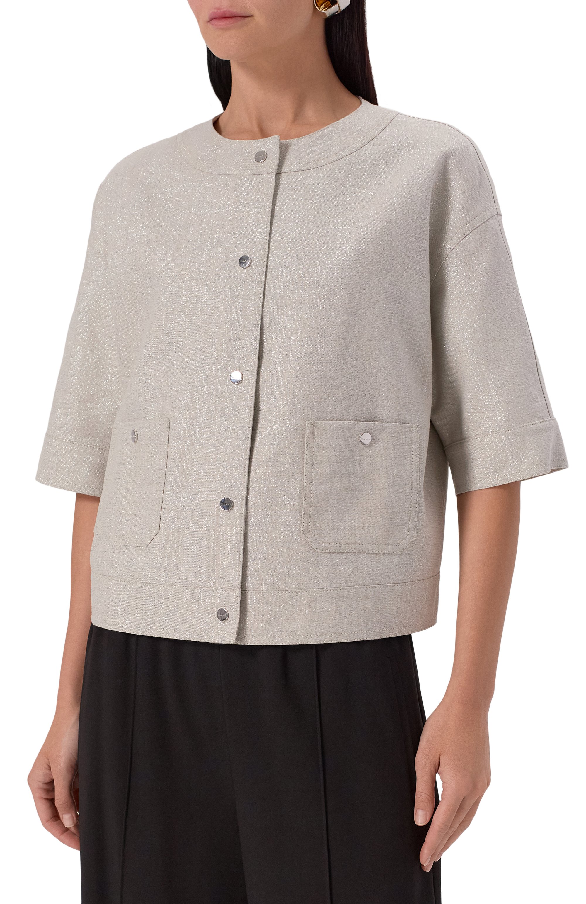 Жакет из хлопка и льна MAX MARA STUDIO серого цвета по цене 79950 руб., арт. AGILE, фото 3 Жакет из хлопка и льна MAX MARA STUDIO, арт. AGILE, фото 3