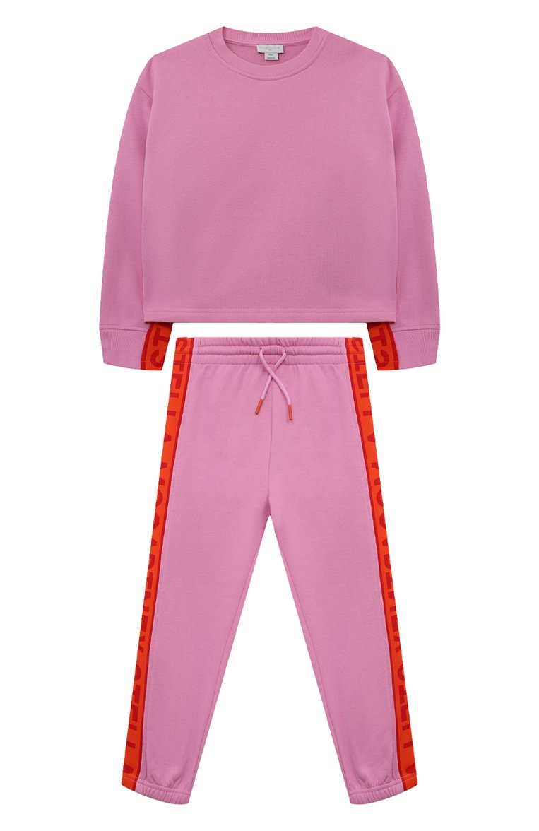 Детская комплект из свитшота и брюк STELLA MCCARTNEY розового цвета, арт. TT3B20 | Фото 1 (Материал внешний: Хлопок; Рукава: Длинные; Девочки Кросс-КТ: Костюмы-спорт)