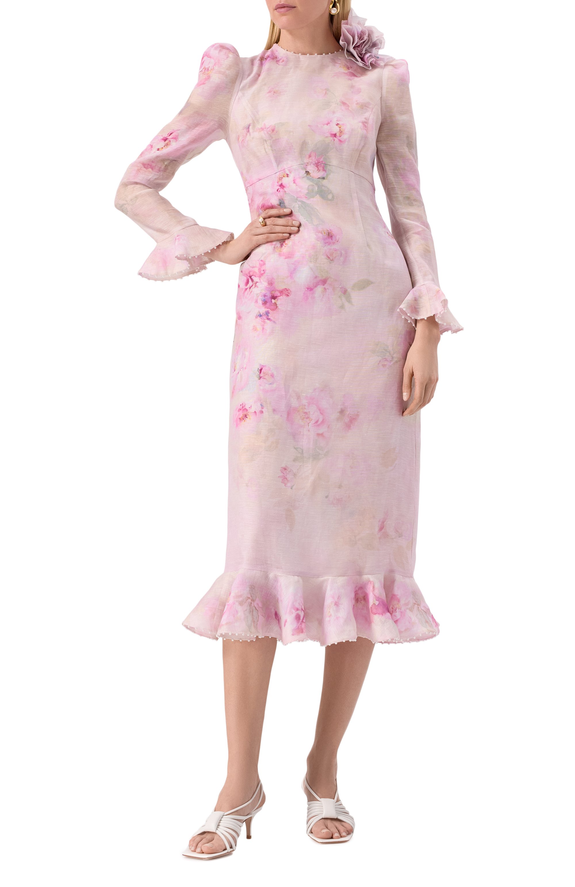 Платье изо льна и шелка ZIMMERMANN розового цвета по цене 211000 руб., арт. 2337DR251, фото 2 Платье изо льна и шелка ZIMMERMANN, арт. 2337DR251, фото 2