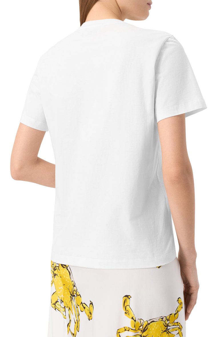 Женская хлопковая футболка MSGM белого цвета, арт. 3841MDM520/257002 | Фото 4 (Материал внешний: Хлопок; Рукава: Короткие; Длина (для топов): Стандартные; Принт: С принтом; Стили: Кэжуэл)