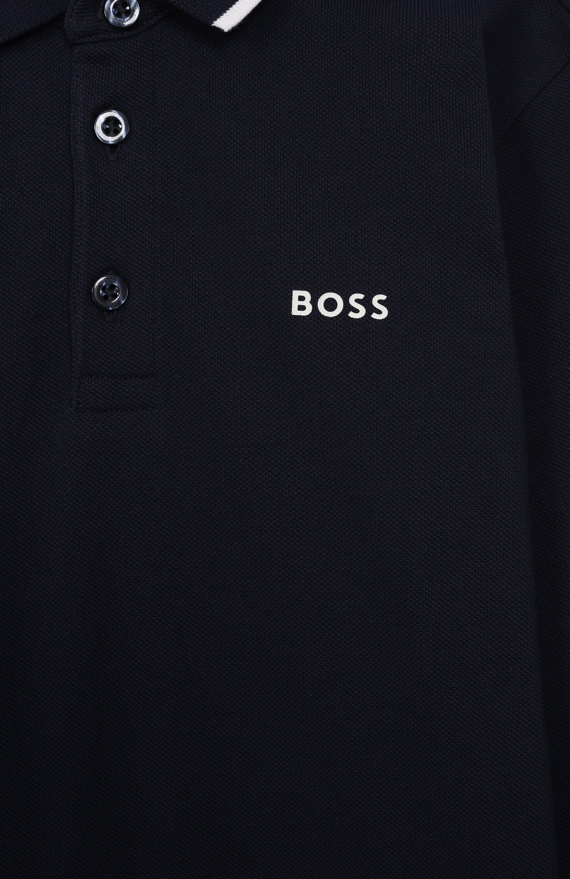Хлопковое поло BOSS темно-синего цвета по цене 11500 руб., арт. J52330, фото 3 Хлопковое поло BOSS, арт. J52330, фото 3
