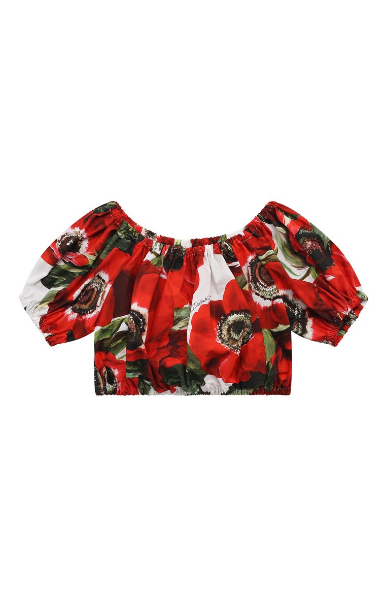 Детский хлопковый топ DOLCE & GABBANA красного цвета, арт. L55S88/HS5Q4/8-12+ | Фото 1 (Материал внешний: Хлопок; Девочки Кросс-КТ: топ-одежда)
