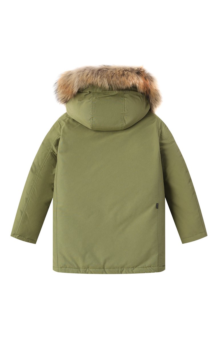 Детского пуховая парка WOOLRICH хаки цвета, арт. CFWKOU0187MRUT0641 | Фото 2 (Драгоценные камни: Проставлено; Материал утеплителя: Пух и перо; Рукава: Длинные; Материал сплава: Проставлено; Кросс-КТ: Зима; Мальчики Кросс-КТ: парка-верхняя одежда; Материал внешний: Хлопок, Синтетический материал; Ростовка одежда: 8 лет | 128 см, 6 лет | 116 см, 10 - 11 лет | 140 - 146см, 12 лет | 152 см, 16 лет | 164 см)