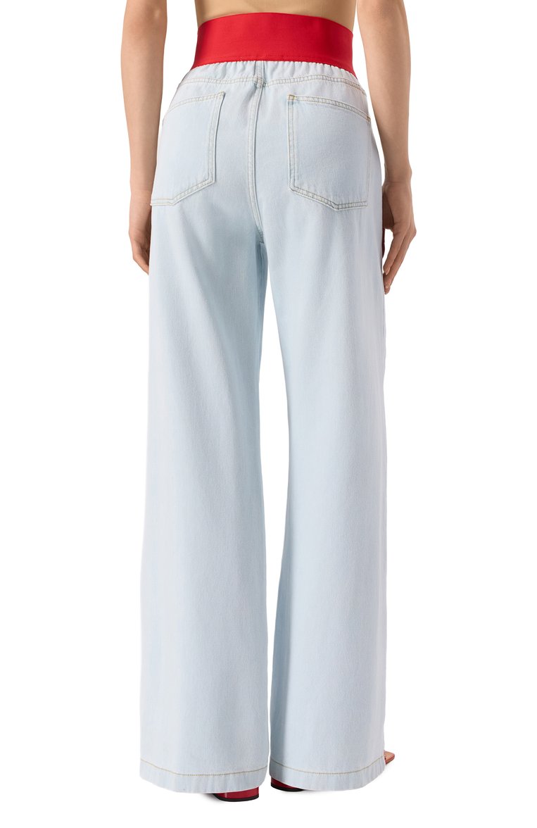 Женские джинсы MSGM светло-голубого цвета, арт. 3842MDP236L 257238/257238 | Фото 4 (Автоматизация ТО: Проставлено; Автоматизация состава: Проставлено; Материал внешний: Хлопок, Деним; Длина (брюки, джинсы): Удлиненные; Стили: Кэжуэл; Силуэт Ж (брюки и джинсы): Широкие; Кросс-КТ: Деним, костюм)