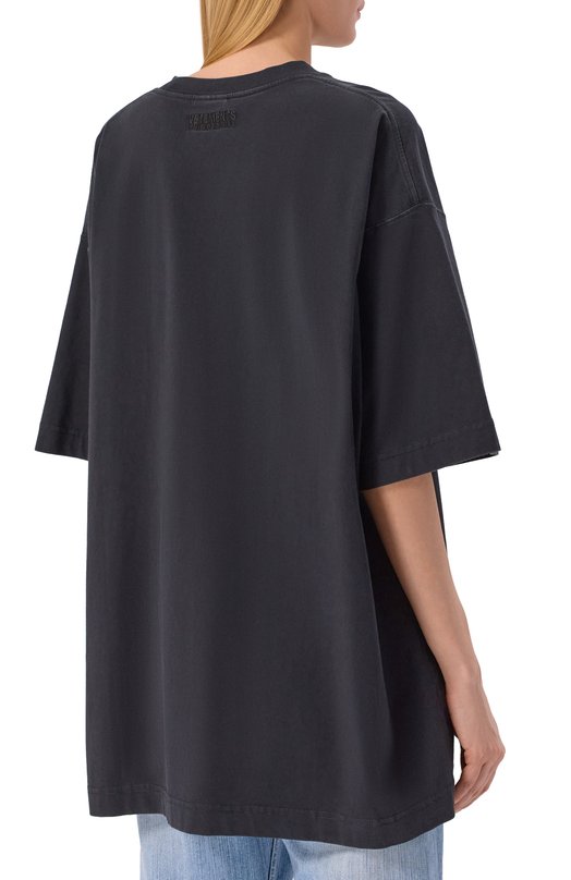 Хлопковая футболка VETEMENTS ME76TR162B/1200 LIGHT JERSEY Чёрный  ME76TR162B/1200 LIGHT JERSEY Фото 4